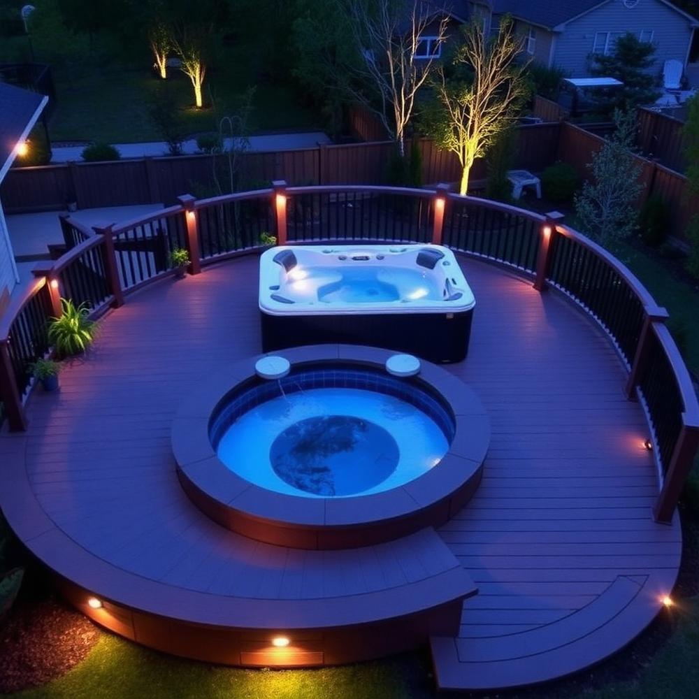 Curved decking around hot tub